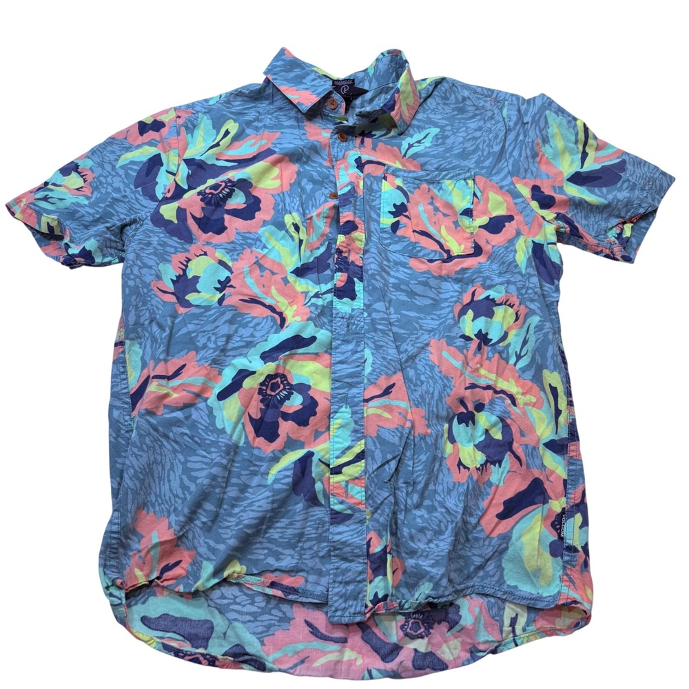 Volcom Mens Classic Fit Floral Tropical Short Sleeve Button Down Shirt Size M